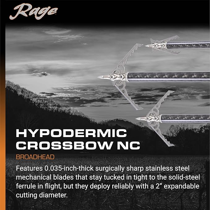Rage Broadheads Hypodermic 100 Grain Mechanical 2" 3PK