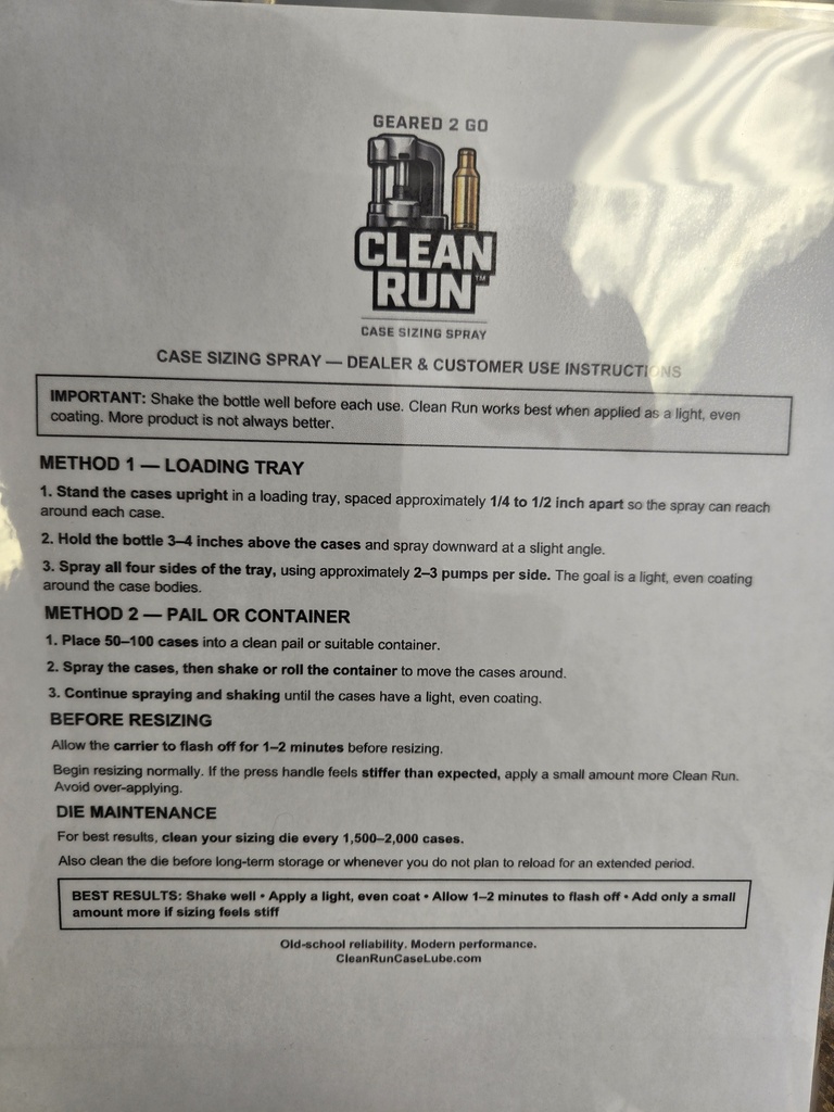 Clean Run Case Sizing Spray