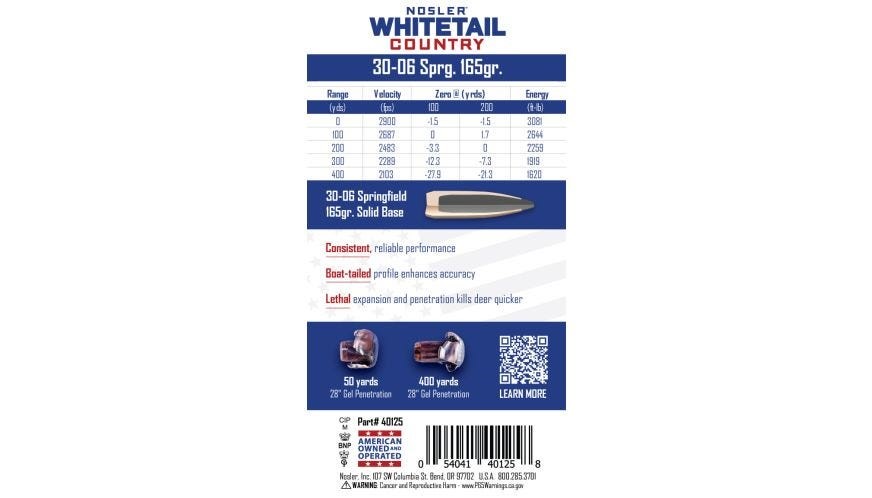 Nosler 30-06 Springfield 165gr Solid Base® Whitetail Country™ Ammunition