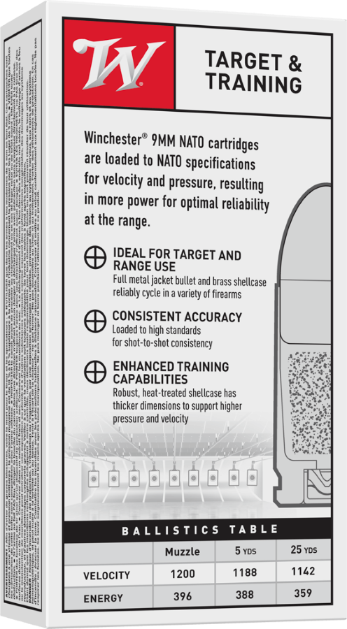 Winchester 9mm NATO Ammunition 50 Rounds FMJ 124 Grains