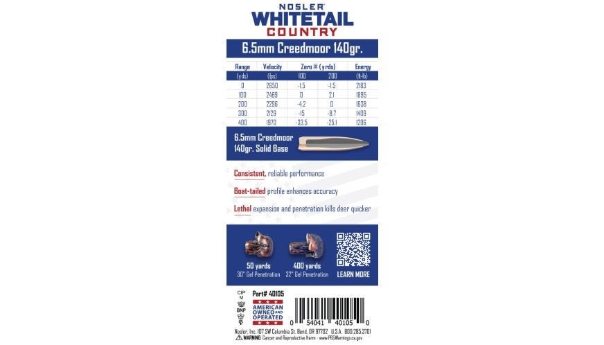 Nosler 6.5 Creedmoor 140gr Solid Base® Whitetail Country™ Ammunition