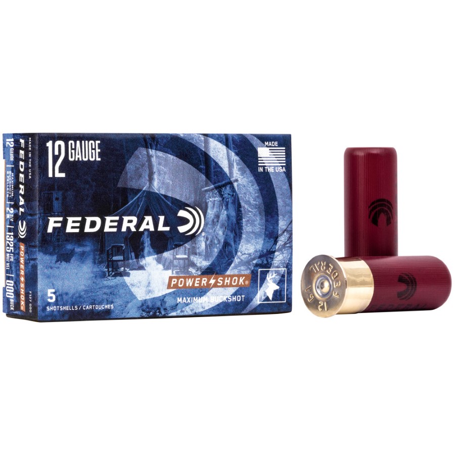 Federal Power-Shok 12 Gauge Shotshell 2 3/4" 000 Buck 5 Rounds