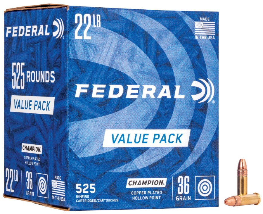 Federal Champion Target Ammo 22LR 36gr Plated Lead HP - Box of 525