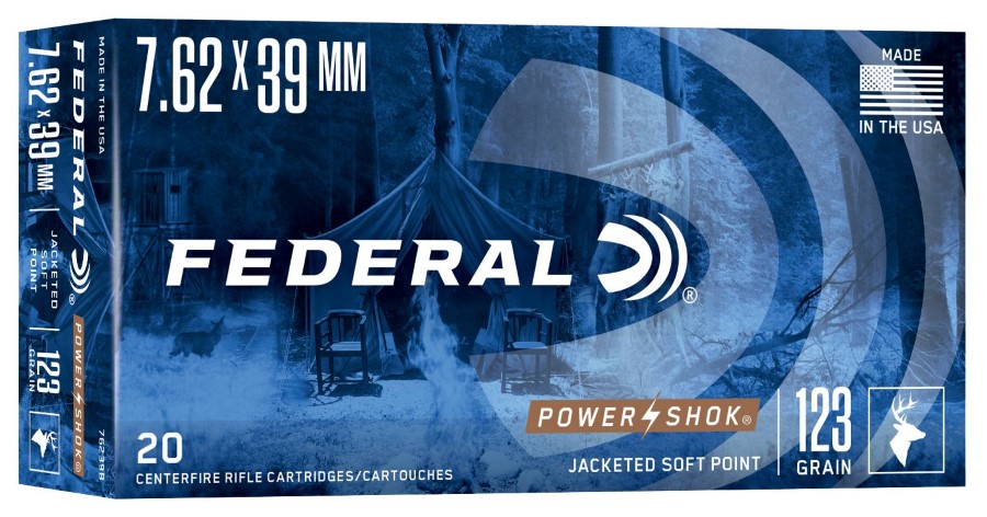 Federal Power-Shok Rifle Ammo 7.62X39 SOV, SP, 123 Grains