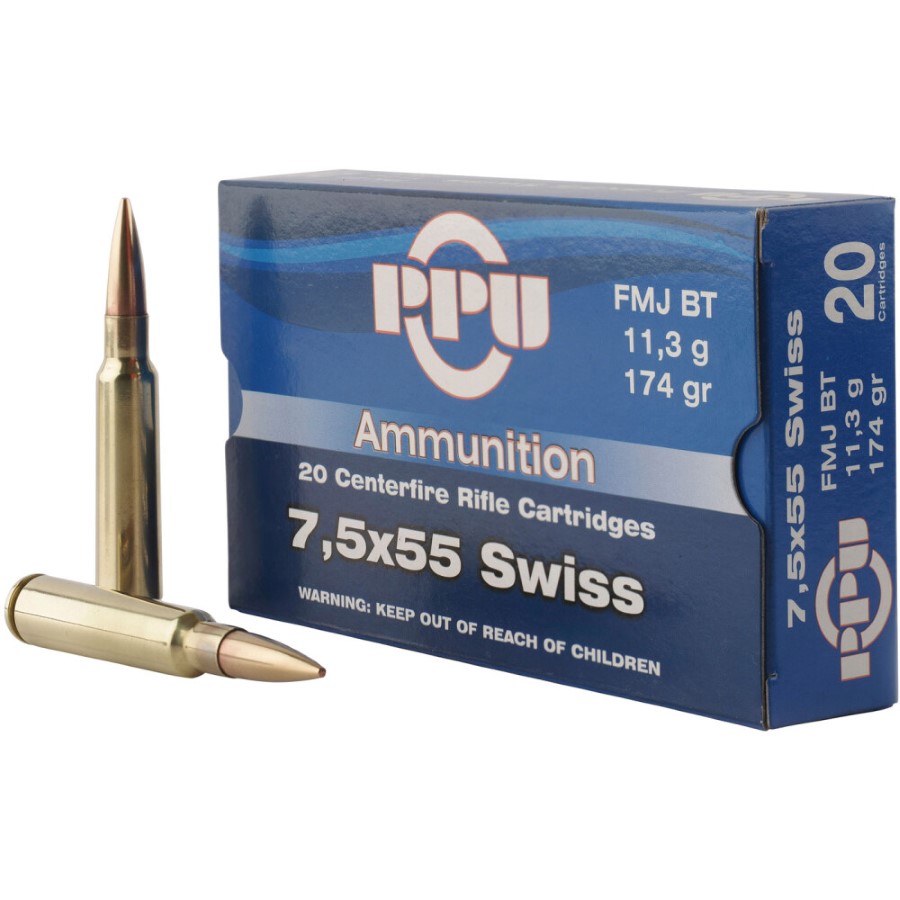 PPU Prvi Partizan 7.5x55 Swiss Ammunition 20 Rounds 174 Grain FMJ BT 