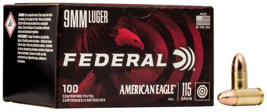 Federal American Eagle Handgun 9mm Luger 115 Grain 100 Pack