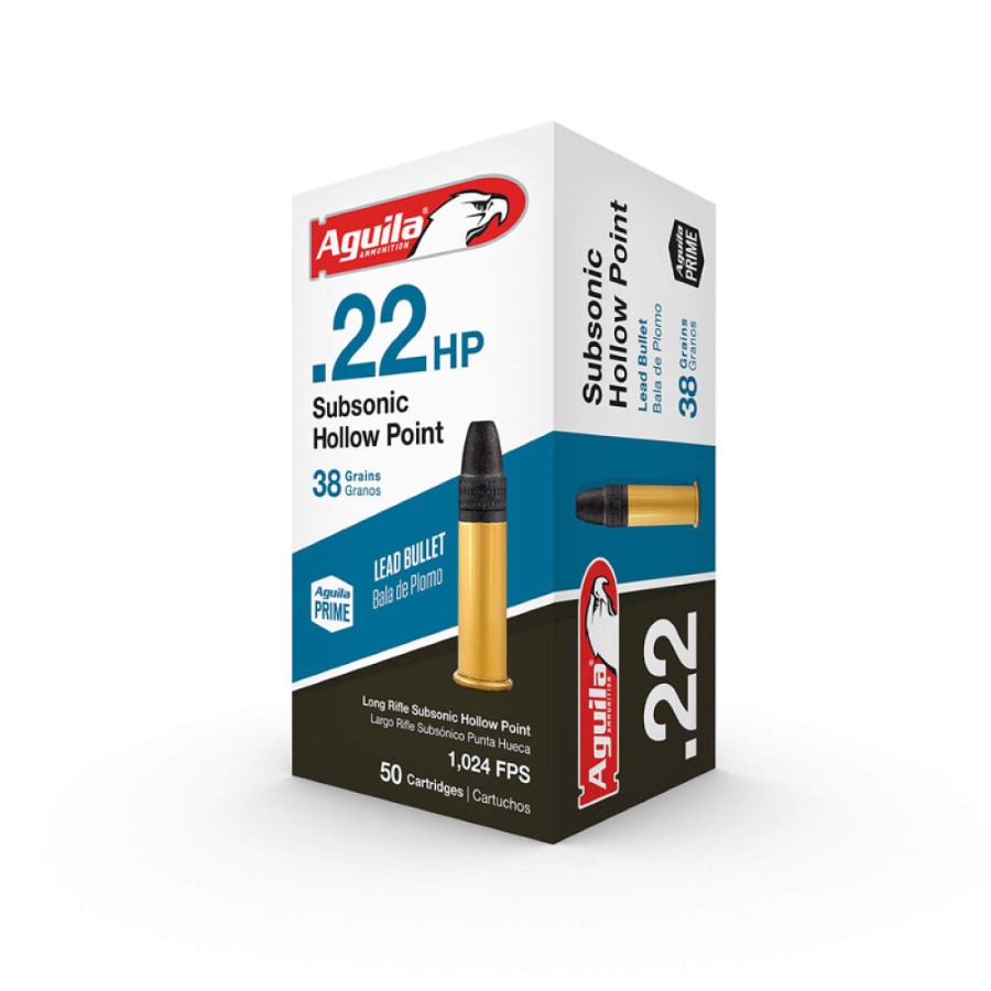 Aguila Subsonic Hollow Point .22 LR Ammunition 38 Grain HP 1024fps 50 Rounds