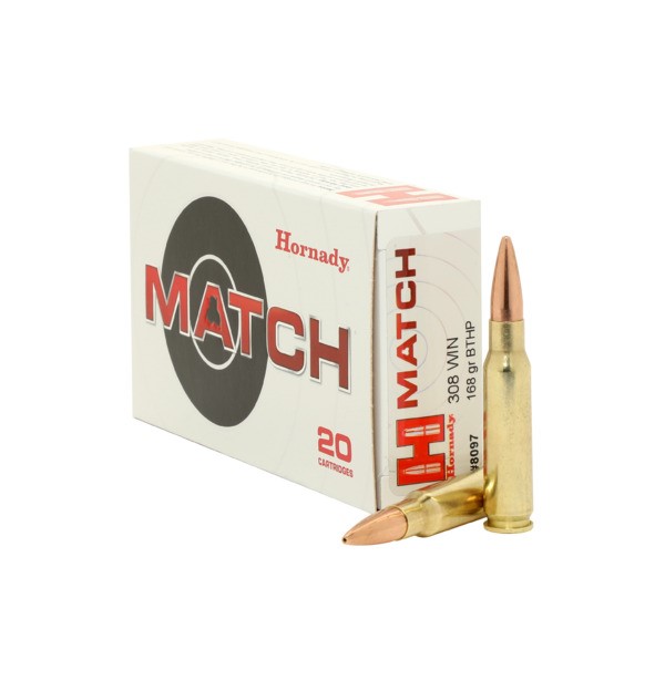 Hornady Match 308 Winchester Ammunition 20 Rounds BTHP 168 Grains