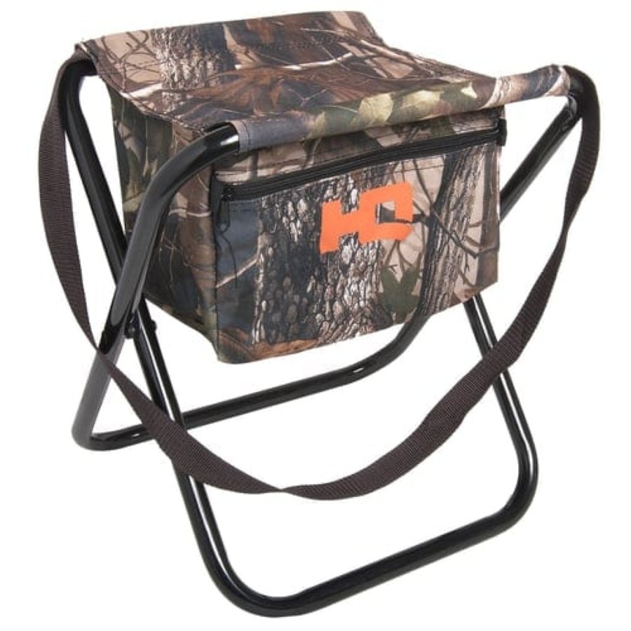 HQ Outfitters DS-1006 Folding Camo Stool with Storage Pocket 19mm Frame 