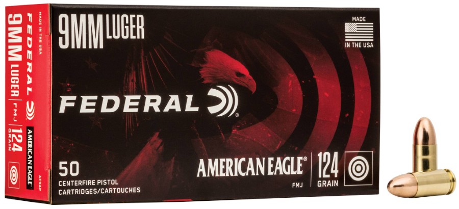 Federal American Eagle 9mm 124 Gr FMJ Box of 50