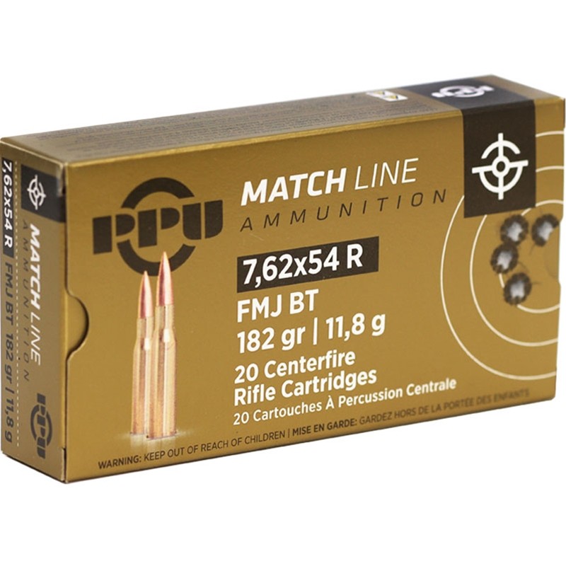 PPU Prvi Partizan 7.62x54R Match Ammunition 20 Rounds FMJ-BT 182 Grains