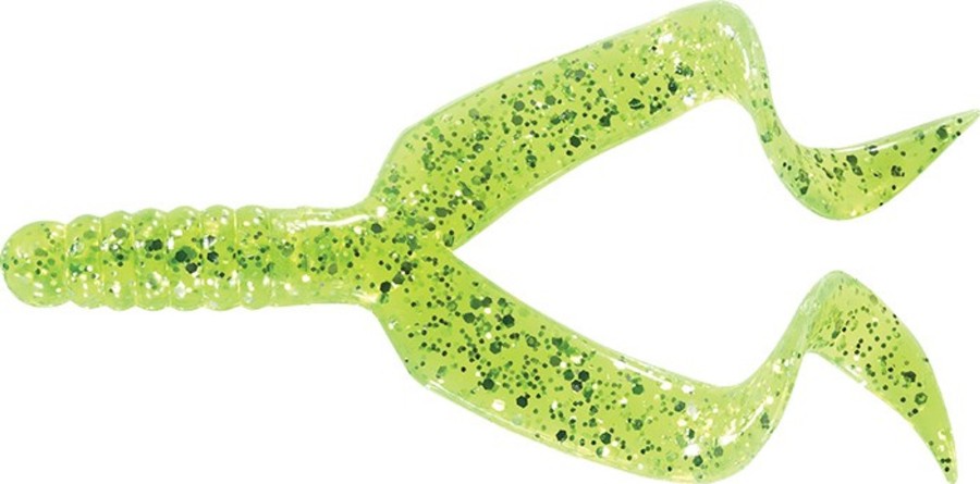 Mister Twister Double Tail 4" - Packs of 10 Chartreuse Flake