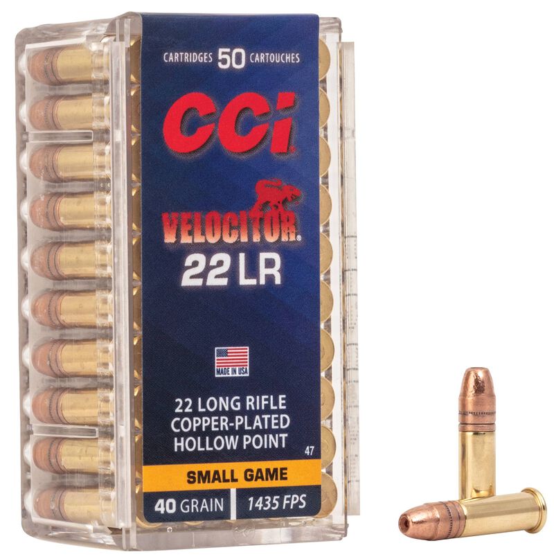 CCI Velocitor HP, 22 LR, 40 Grain, Copper Plated Hollow Point, 1435 fps