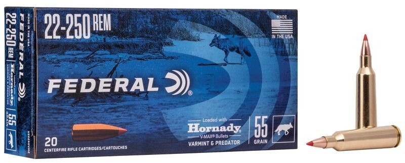 Federal Power-shok Ammo 22-250 Remington 55gr V-Max - Box of 20 