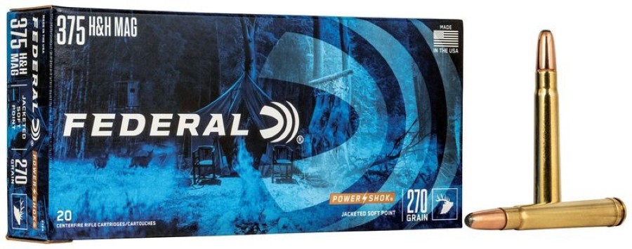 Federal Power-Shok Rifle, 375 H&H Magnum, 270 Grain, Jacketed Soft Point, 2690 fps
