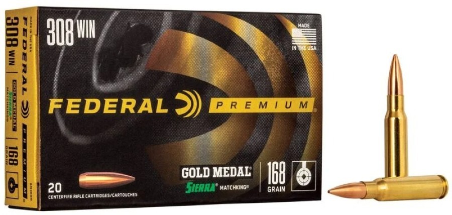 Gold Medal Sierra MatchKing, 308 Win, 168 Grain, Sierra Matchking Boat-Tail Hollow Point, 2650 fps 