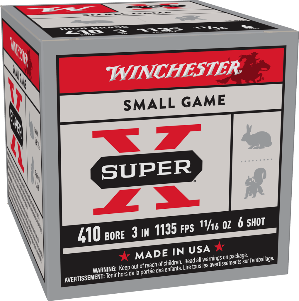 Winchester SS H Brass Ammo 410 Ga 2.5" 1/2oz Shot Size #6