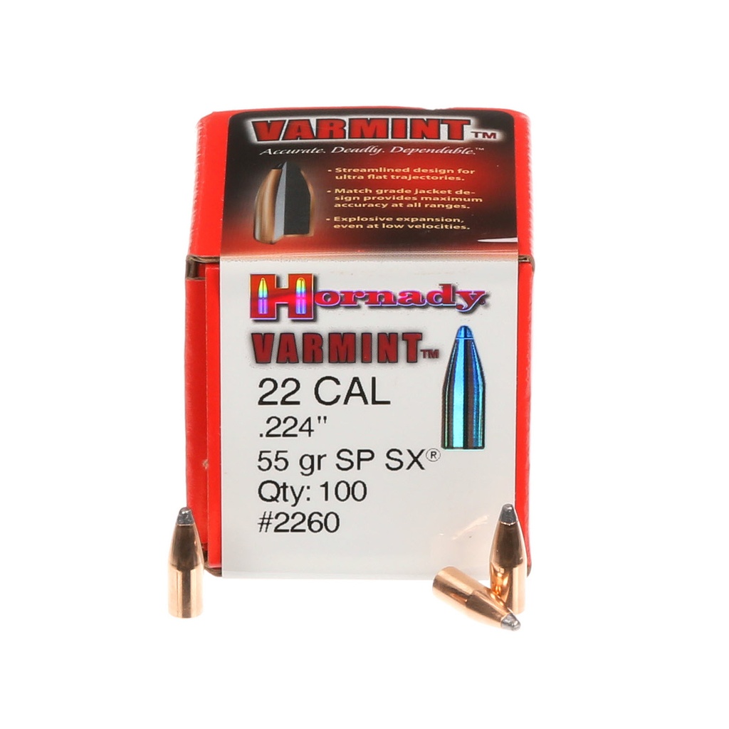 Hornady 22 Cal .224 55 Gr SP SX