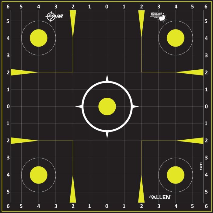EZ Aim Splash Reactive Paper Shooting Targets, Sight-In Grid, 12"W x 12"H, 12-Pack, Black/Chartreuse