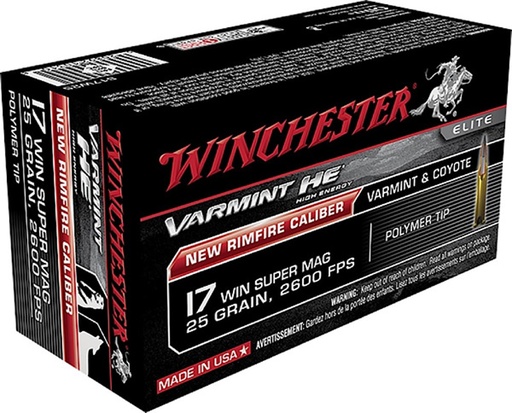 Winchester Rimfire Ammo 17WSM Win Super Mag 25 gr Plastic Tip Varmint HE 