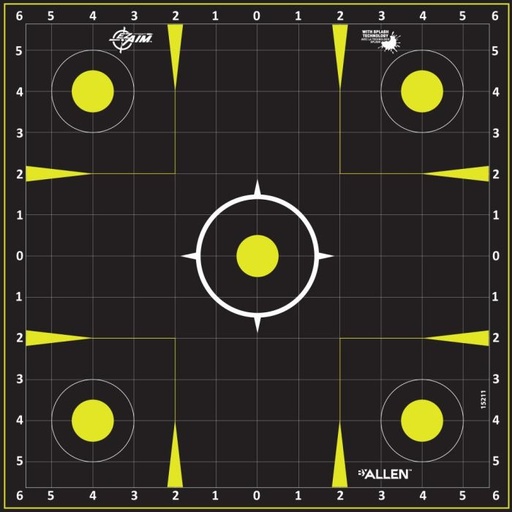 EZ Aim Splash Reactive Paper Shooting Targets, Sight-In Grid, 12"W x 12"H, 12-Pack, Black/Chartreuse